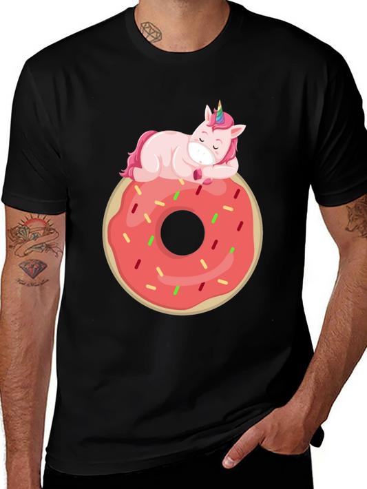 Unicorn on Donut Graphic Tee - Black Casual T-Shirt