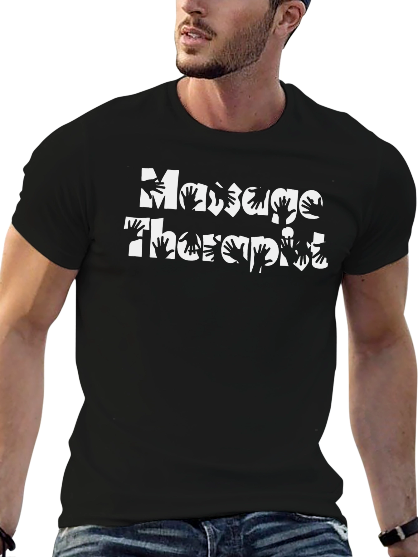 Massage Therapist Hand Graphic Tee - Black Cotton Blend
