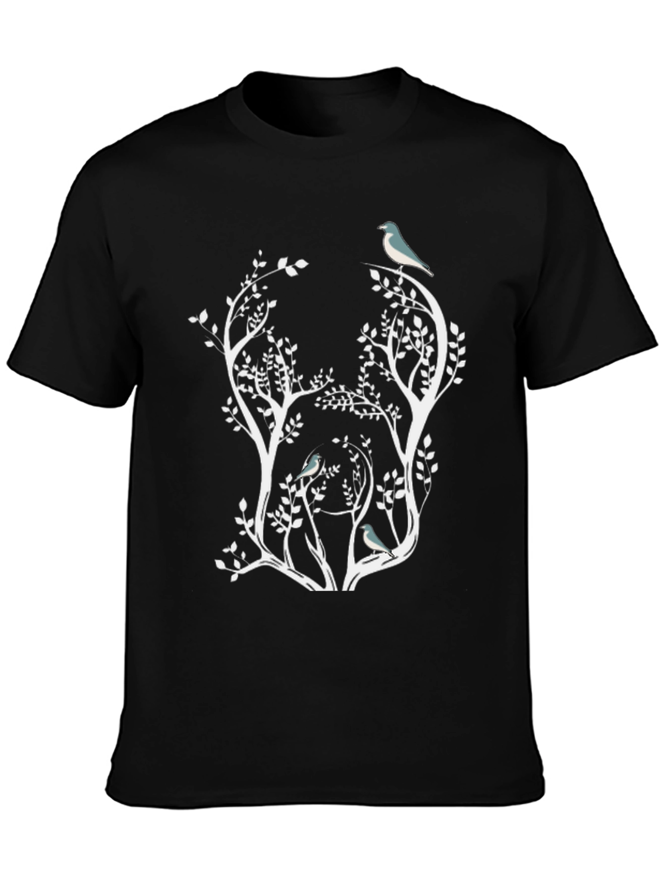 Nature Inspired Bird & Tree Graphic Black T-Shirt