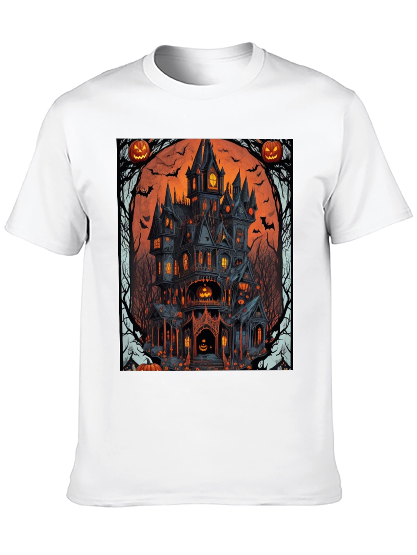 Spooky Halloween Mansion Graphic Tee - Unisex