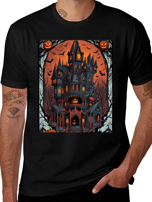 Spooky Halloween Mansion Graphic Tee - Unisex