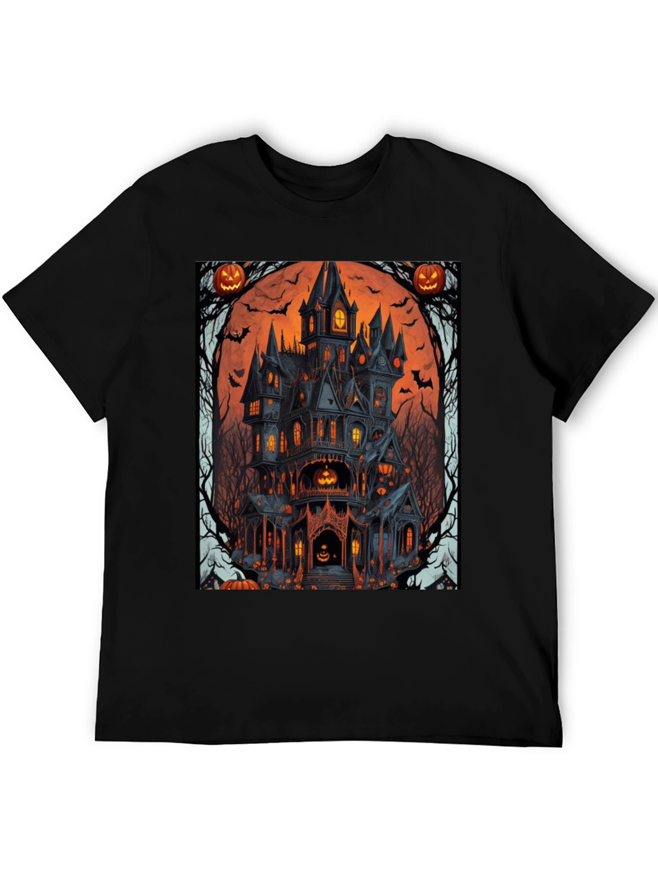 Spooky Halloween Mansion Graphic Tee - Unisex