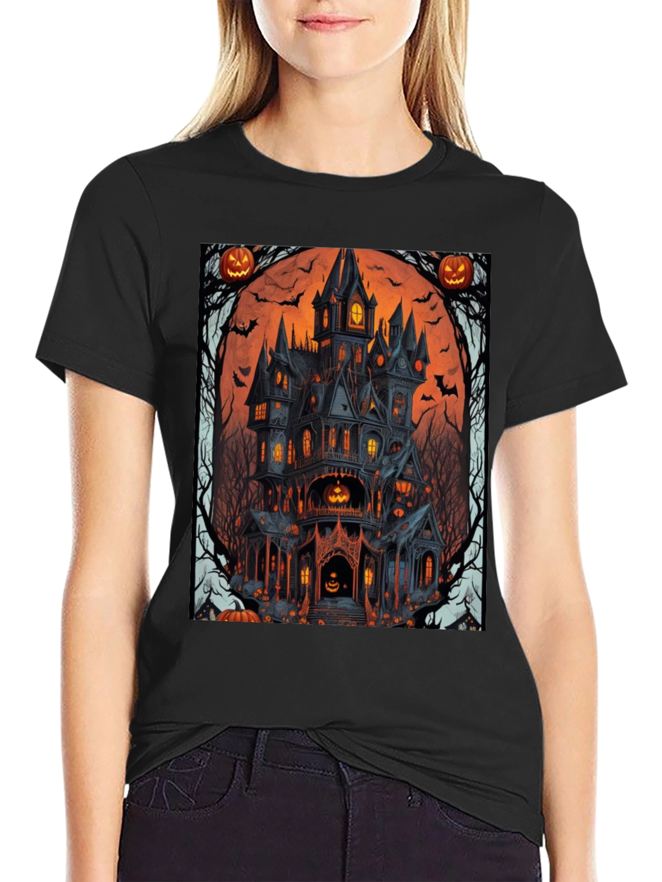 Spooky Halloween Mansion Graphic Tee - Unisex