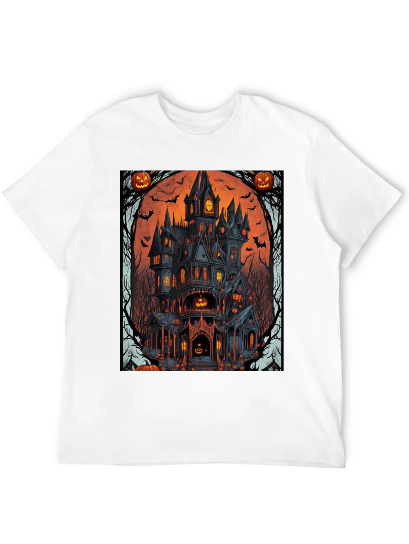 Spooky Halloween Mansion Graphic Tee - Unisex
