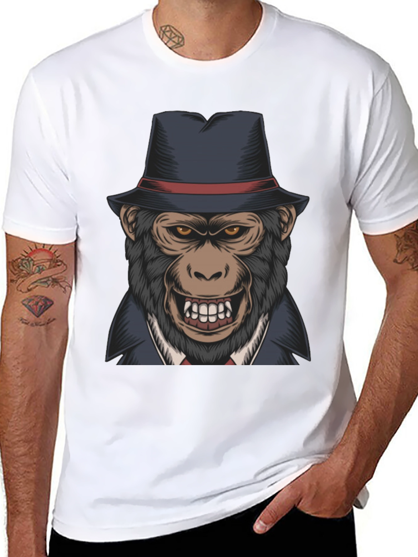 Gorilla Gangster T-Shirt - Cool Ape with Hat