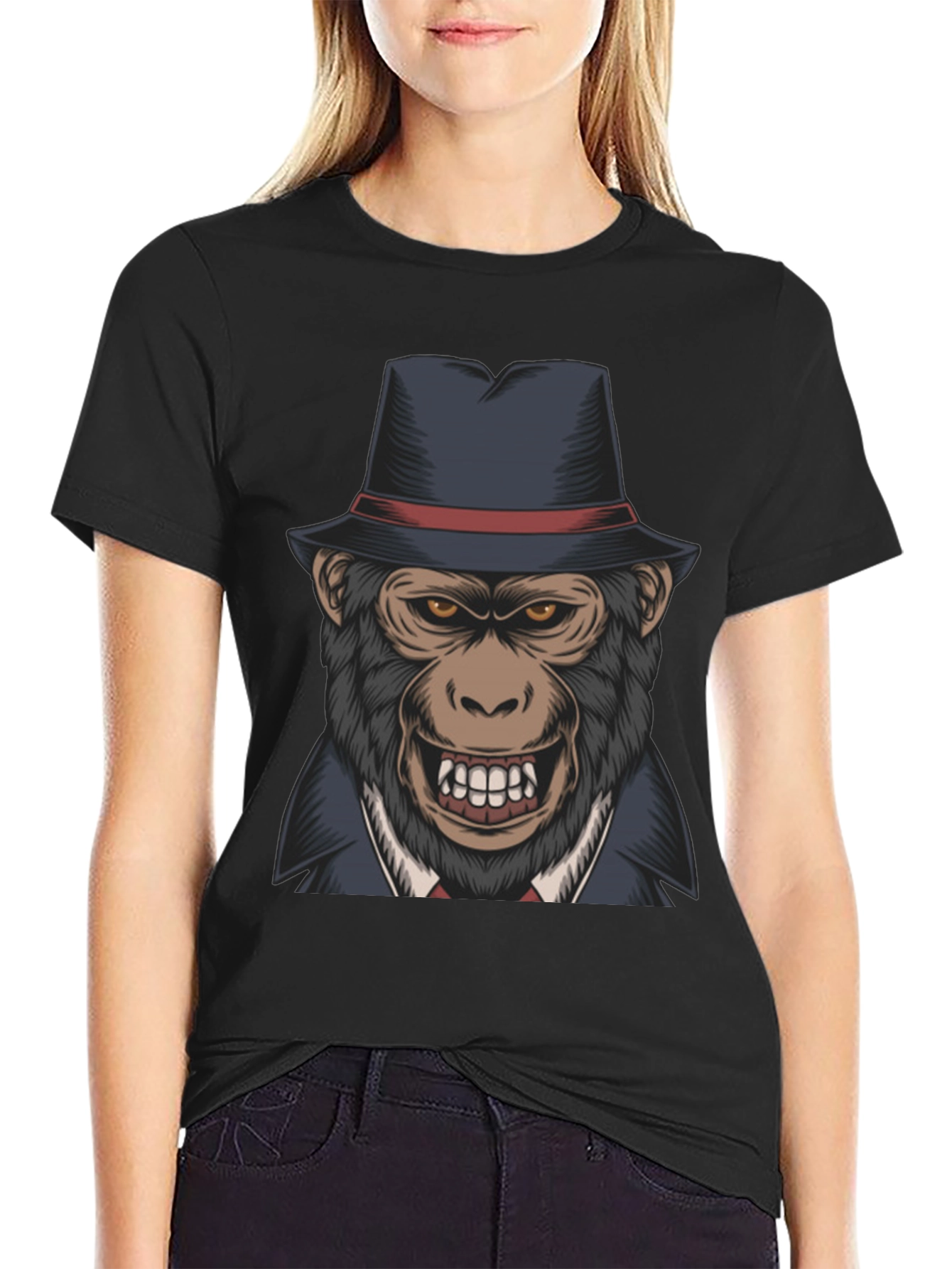 Gorilla Gangster T-Shirt - Cool Ape with Hat