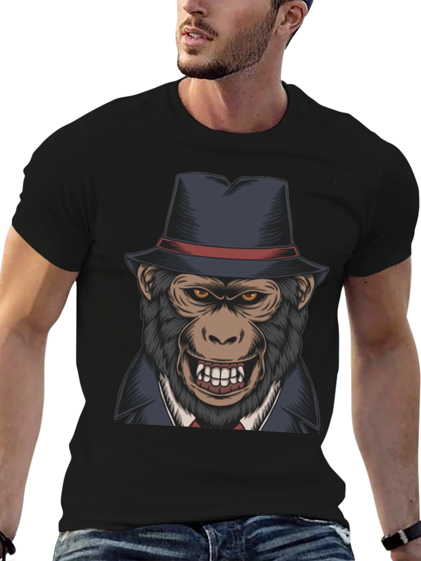 Gorilla Gangster T-Shirt - Cool Ape with Hat