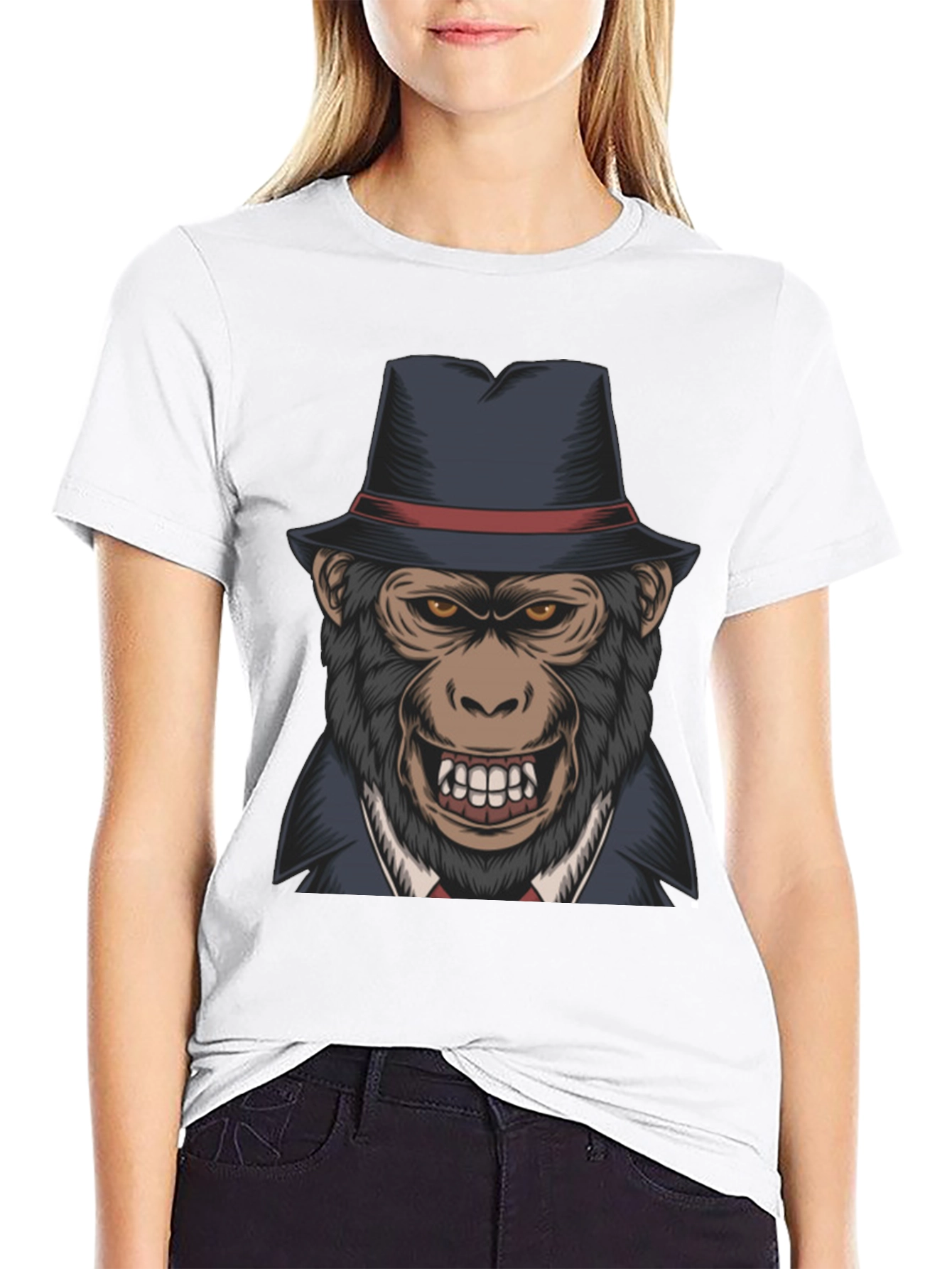 Gorilla Gangster T-Shirt - Cool Ape with Hat