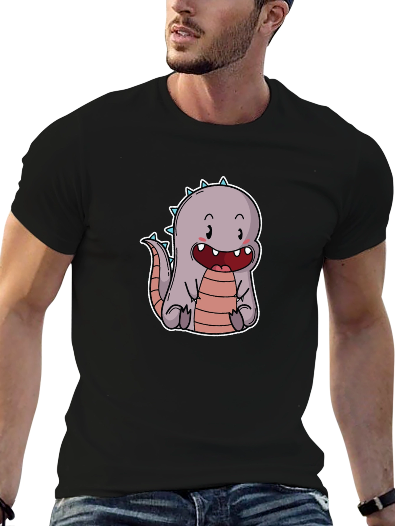 Cute Cartoon Dinosaur T-Shirt - Black