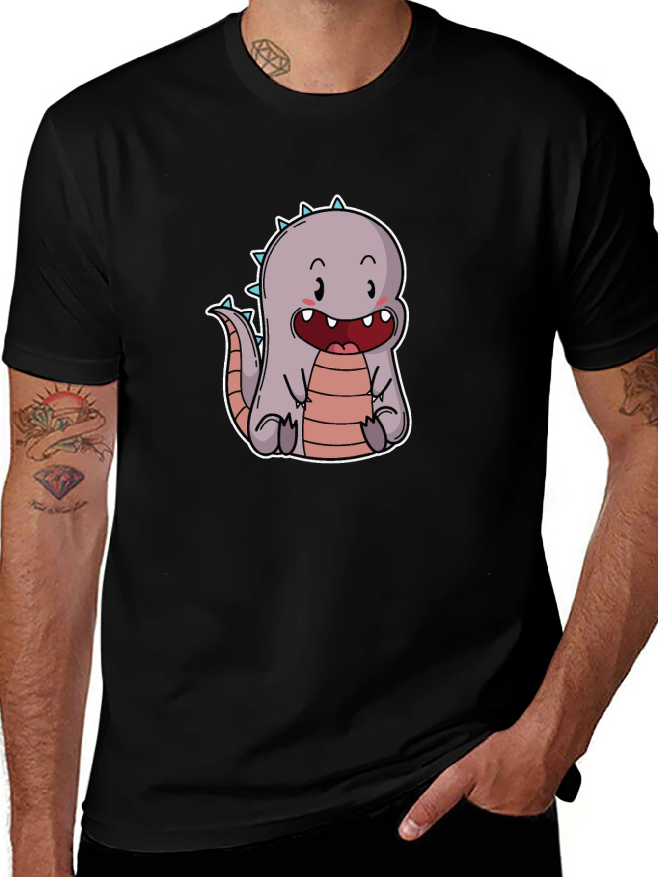 Cute Cartoon Dinosaur T-Shirt - Black