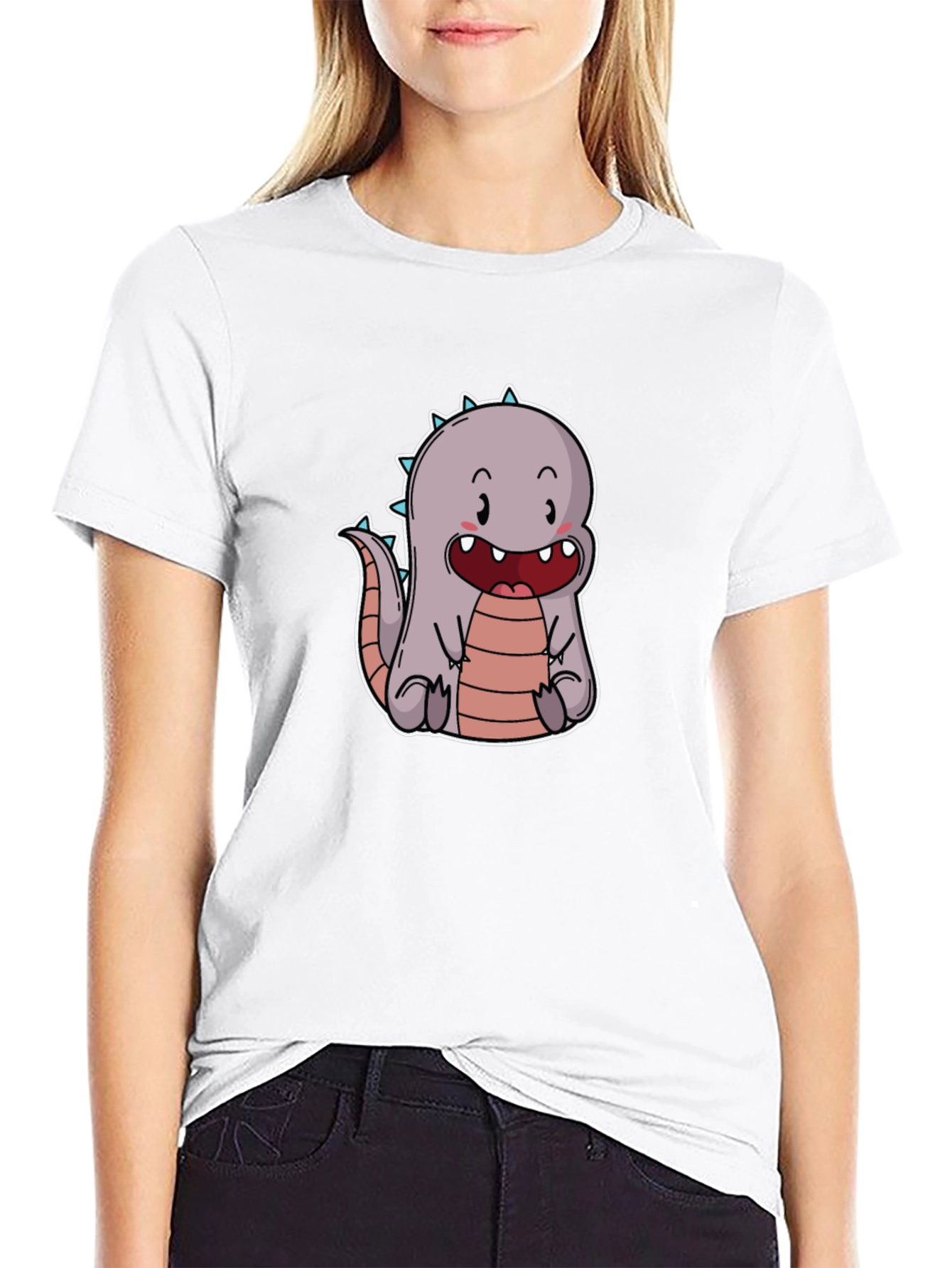 Cute Cartoon Dinosaur T-Shirt - Black