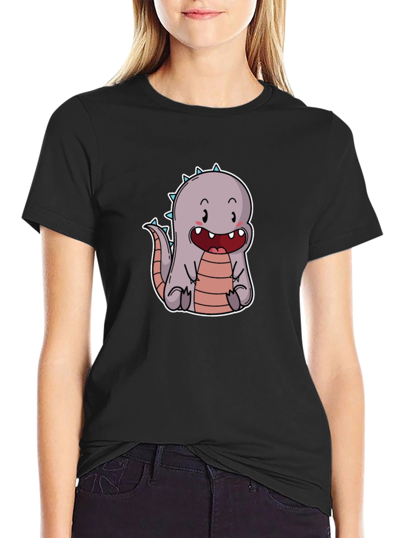 Cute Cartoon Dinosaur T-Shirt - Black