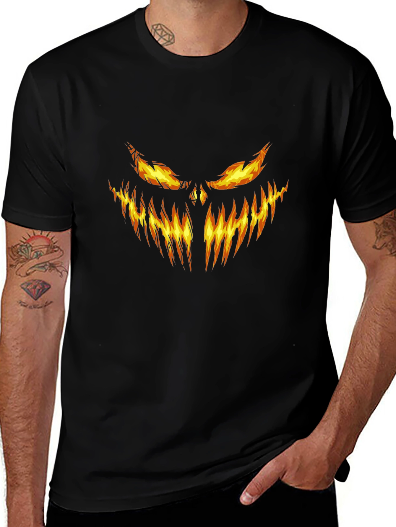 Fiery Pumpkin Face Graphic Tee