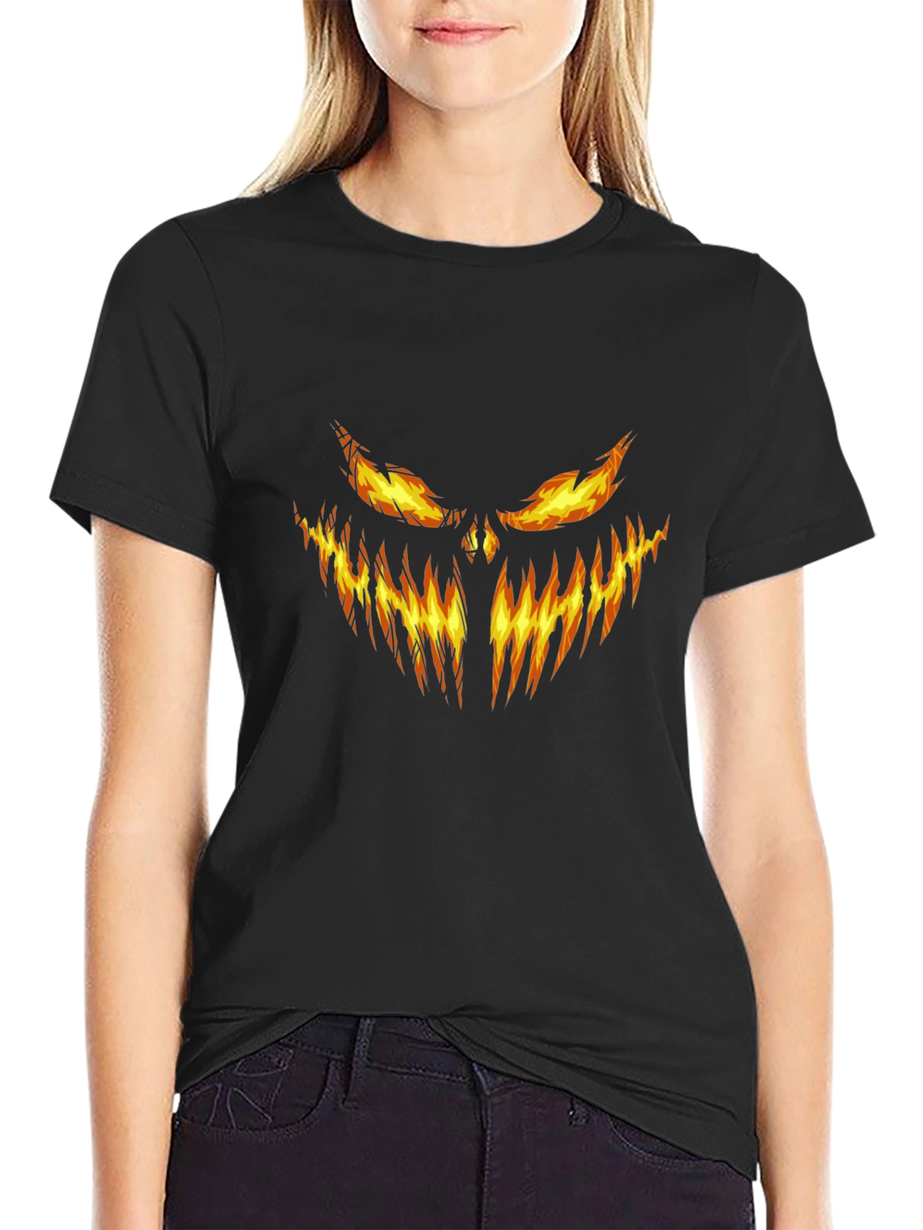 Fiery Pumpkin Face Graphic Tee