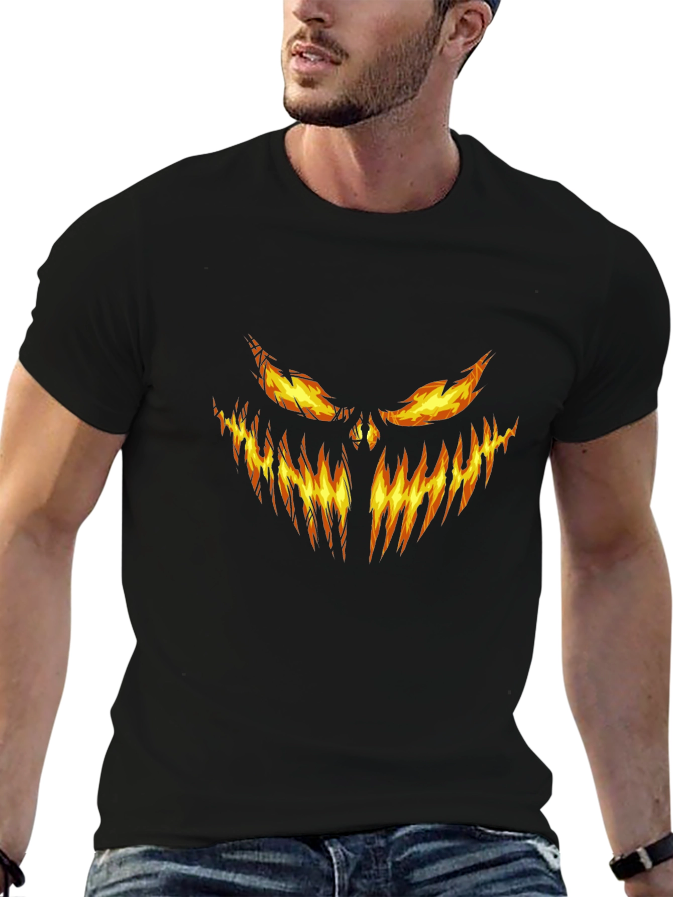 Fiery Pumpkin Face Graphic Tee