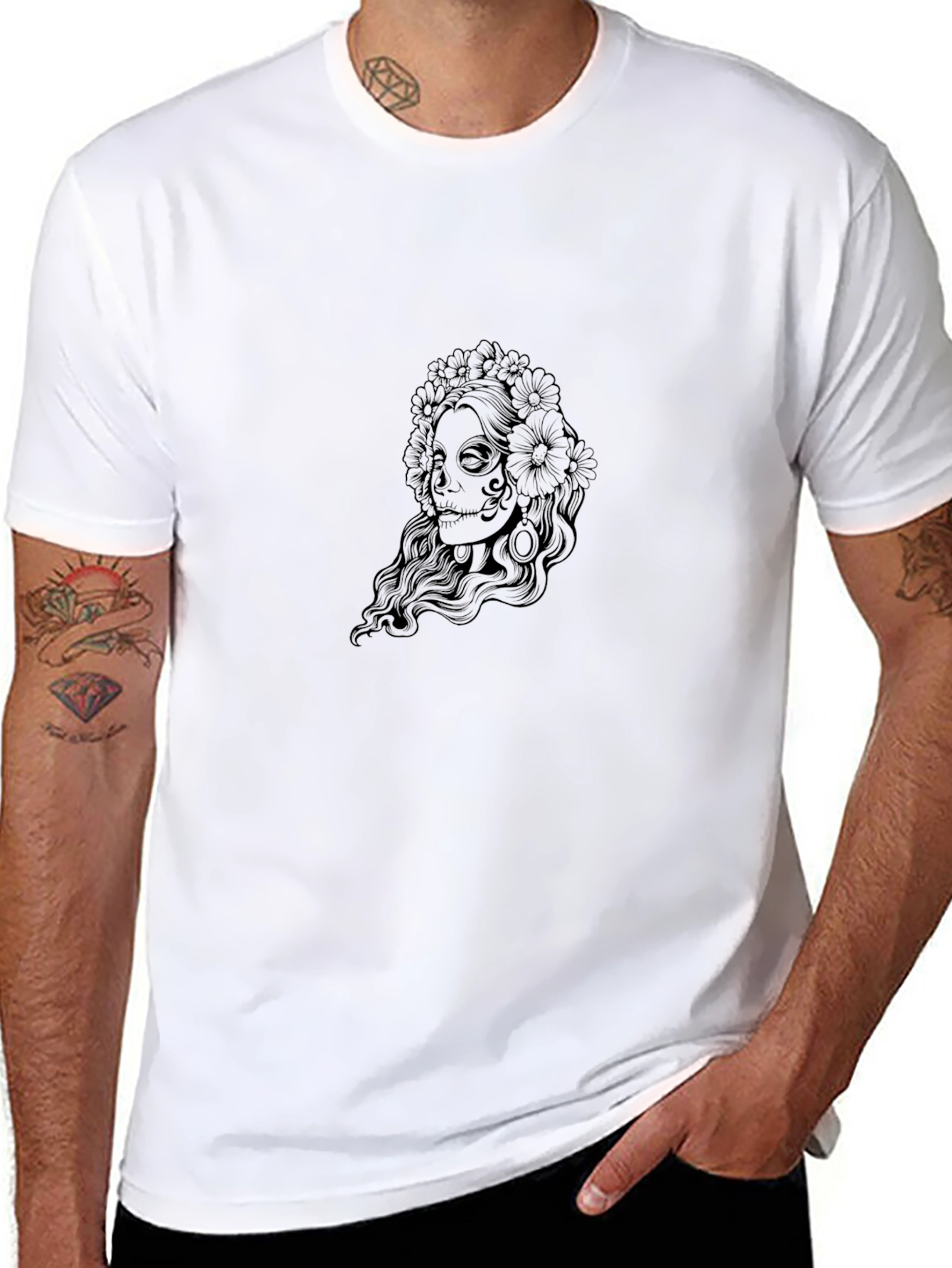 Sugar Skull Woman Graphic Black T-Shirt