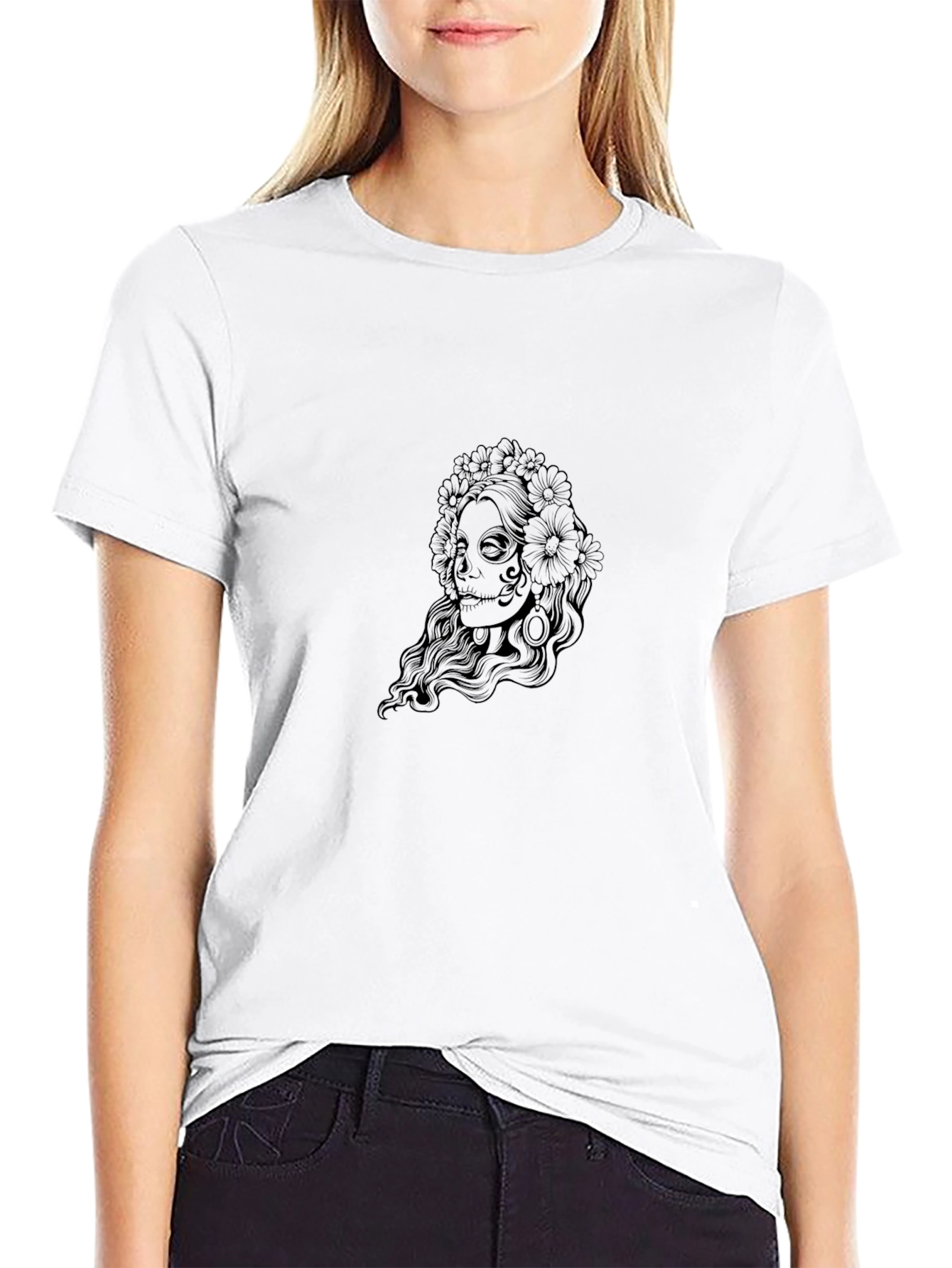 Sugar Skull Woman Graphic Black T-Shirt