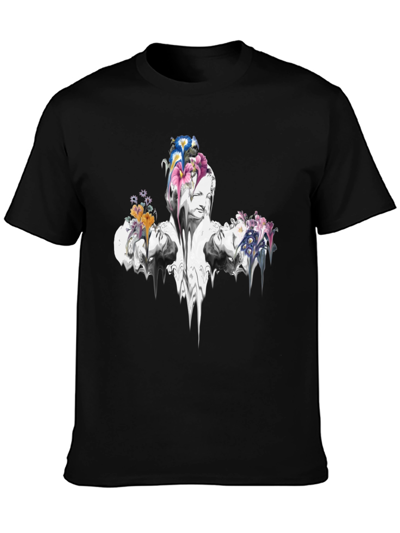 Floral Statue Graphic Tee - Black Cotton Blend