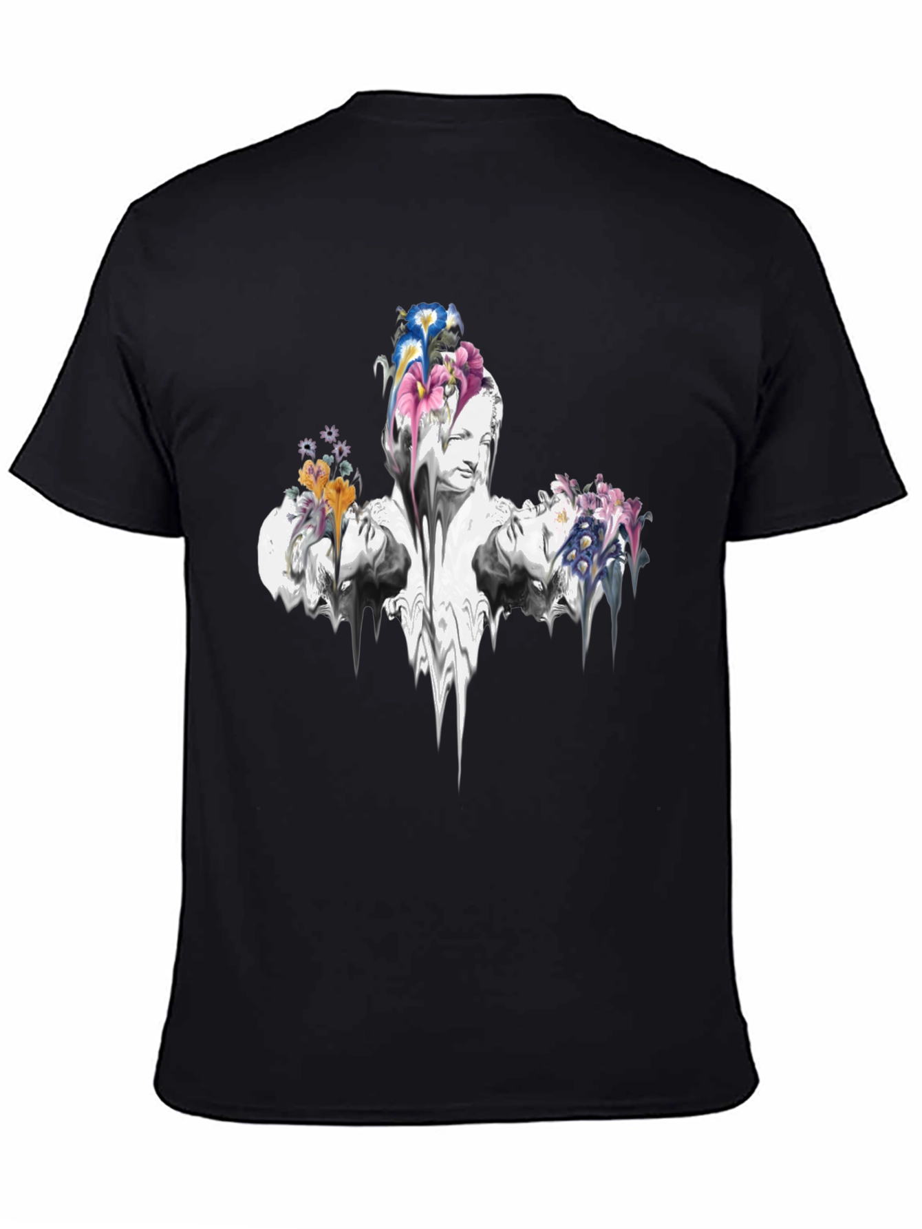 Floral Statue Graphic Tee - Black Cotton Blend