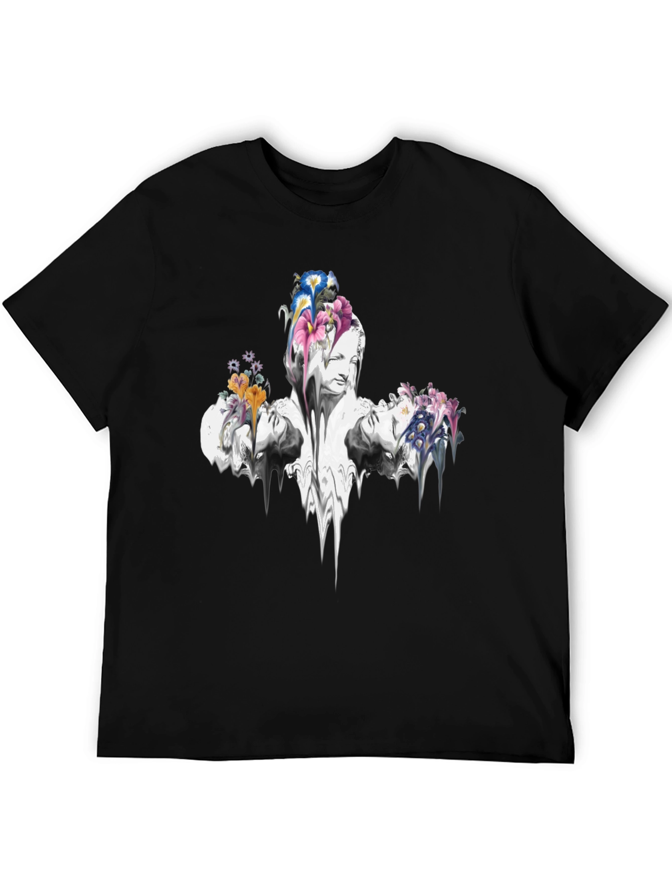 Floral Statue Graphic Tee - Black Cotton Blend