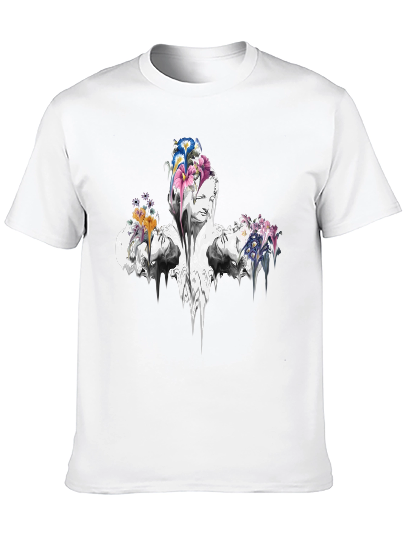Floral Statue Graphic Tee - Black Cotton Blend
