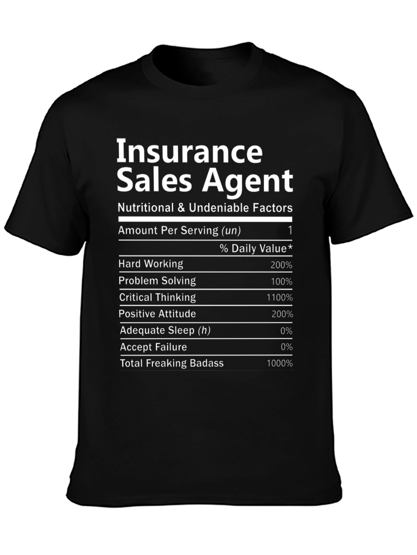 Insurance Sales Agent T-Shirt Nutrition Facts Funny Tee