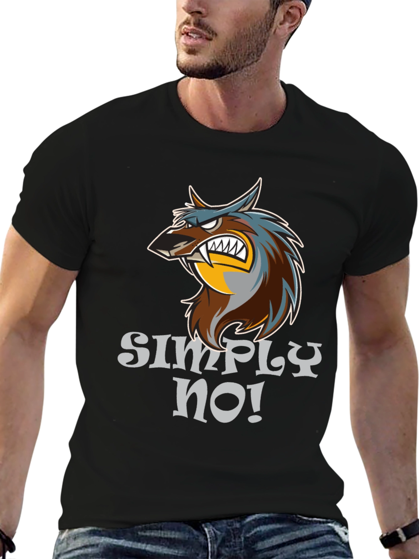 Simply No! Wolf Graphic Black T-Shirt