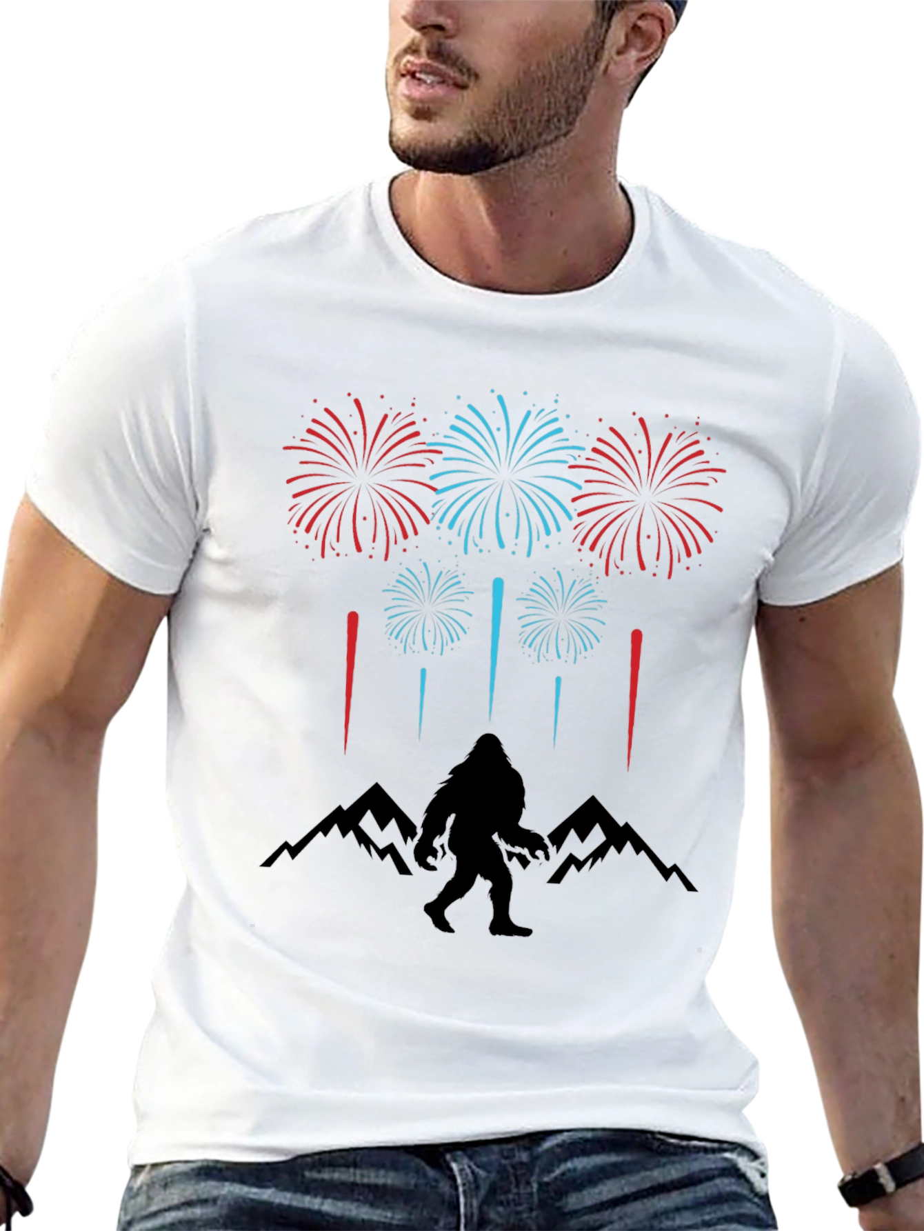 Bigfoot Fireworks T-Shirt - Mountain Silhouette Graphic Tee
