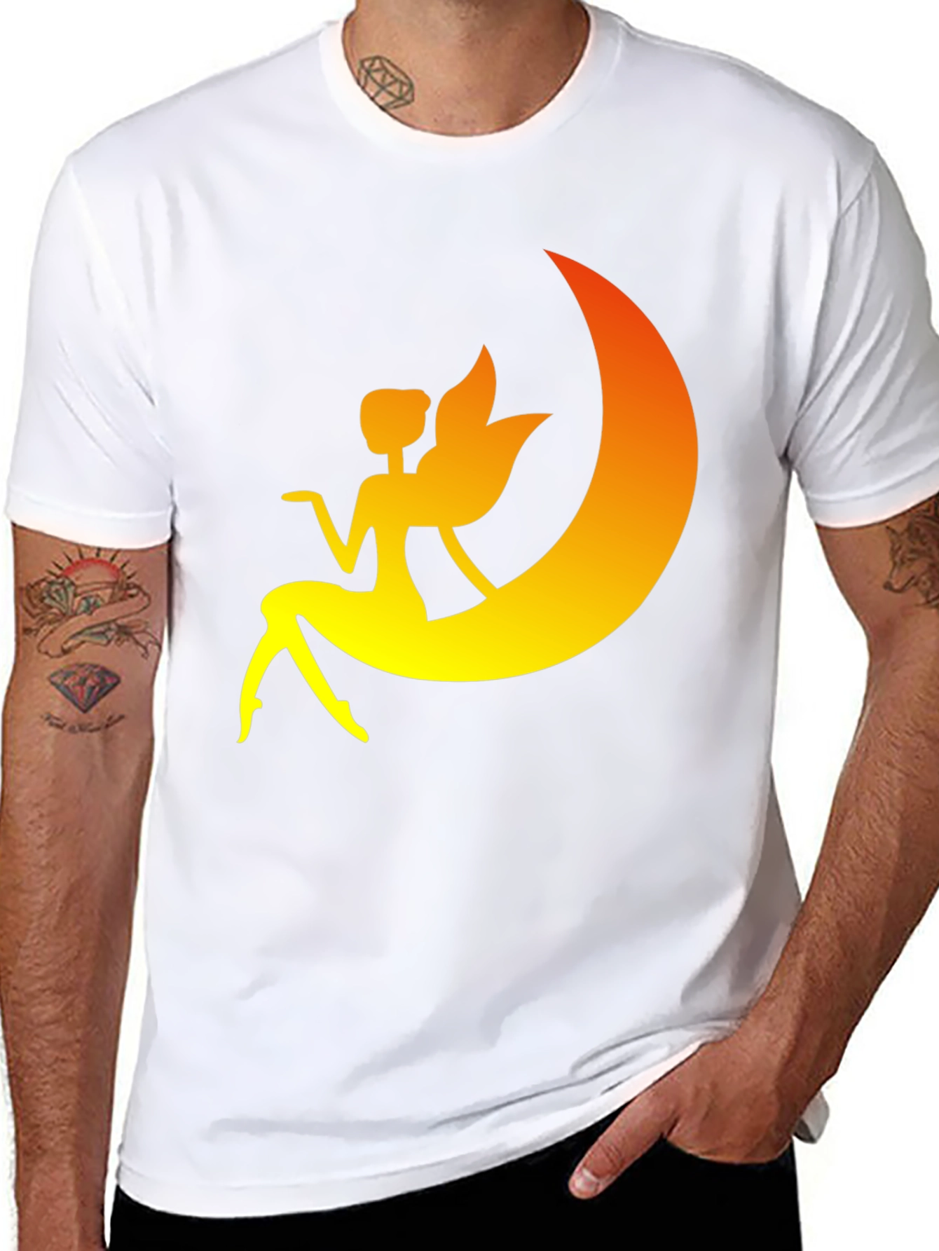 Fairy Moon Graphic Tee - Black Cotton T-Shirt