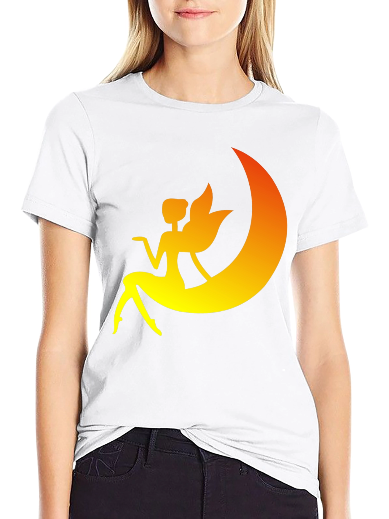 Fairy Moon Graphic Tee - Black Cotton T-Shirt