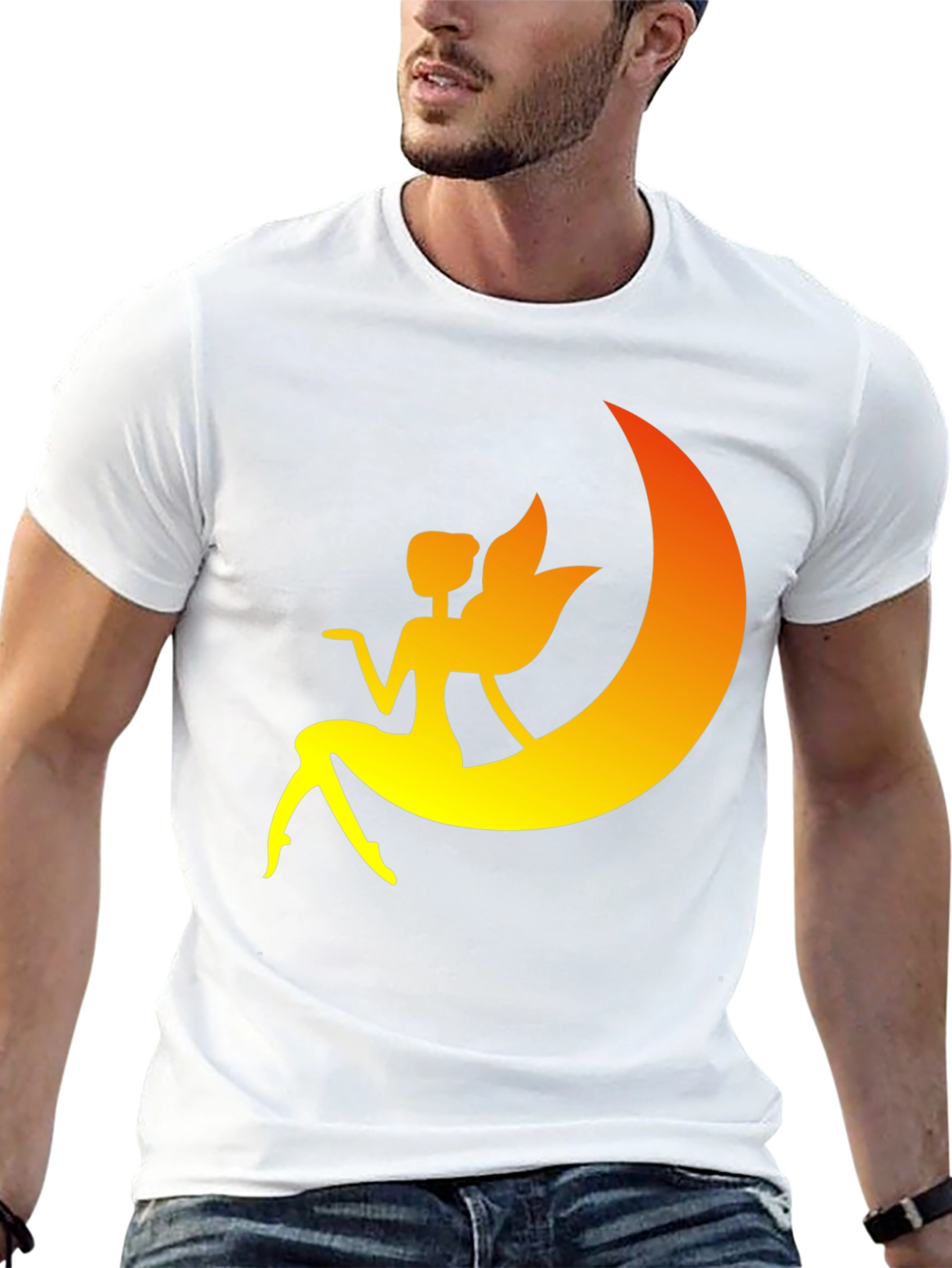 Fairy Moon Graphic Tee - Black Cotton T-Shirt