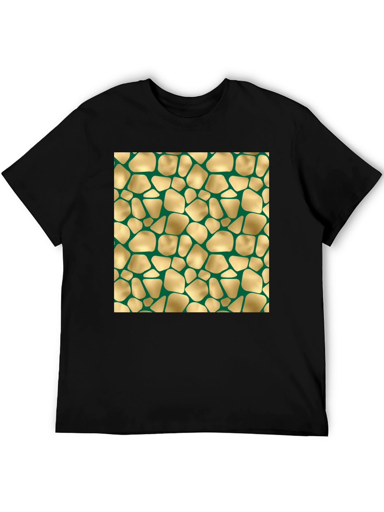 Abstract Gold & Green Patterned Black T-Shirt