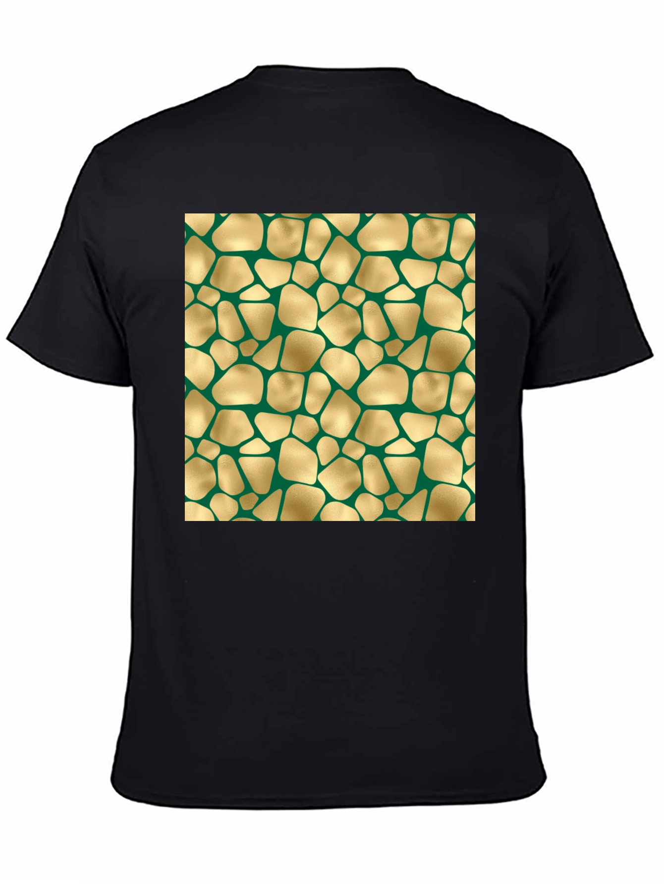 Abstract Gold & Green Patterned Black T-Shirt