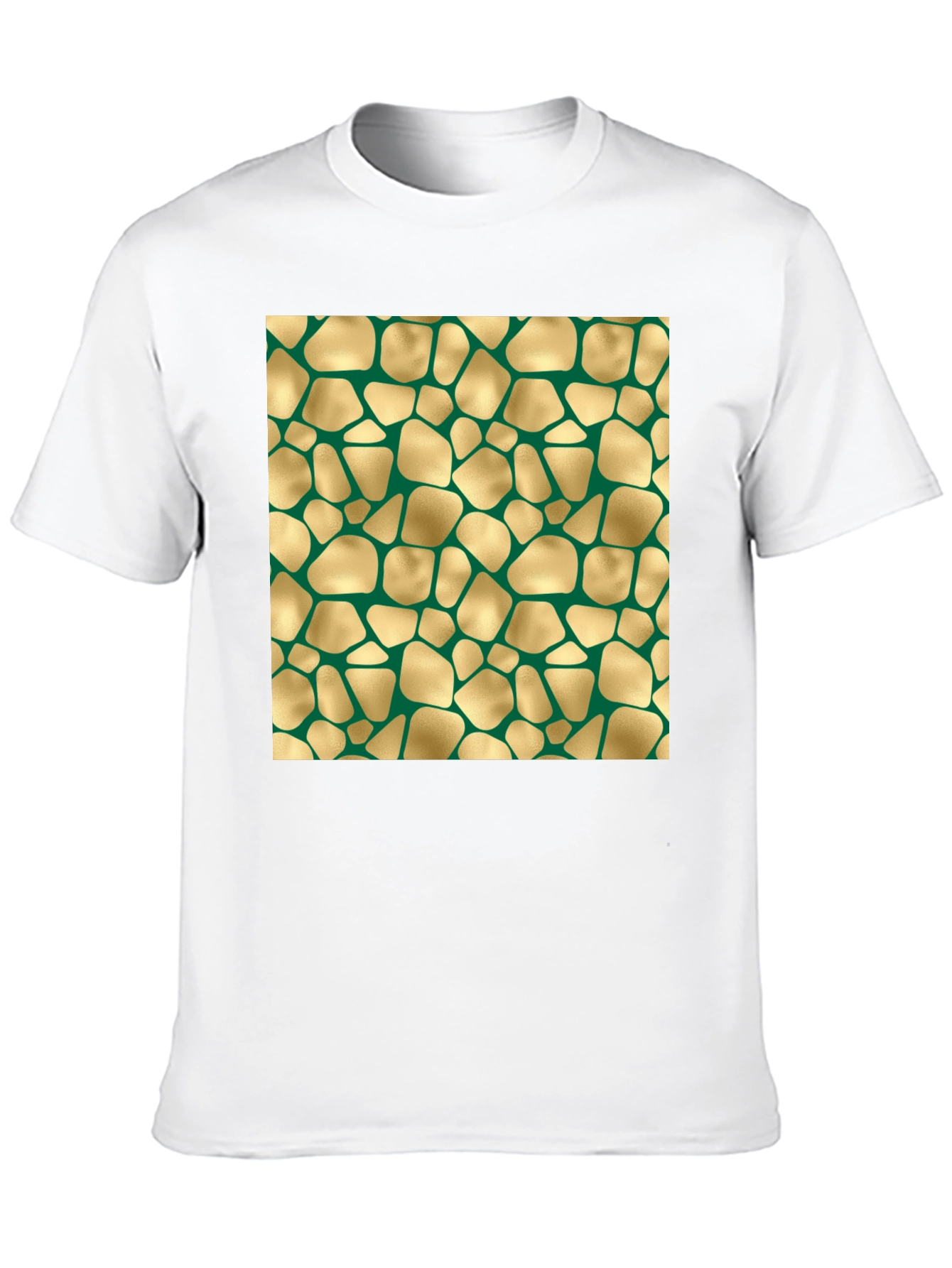 Abstract Gold & Green Patterned Black T-Shirt