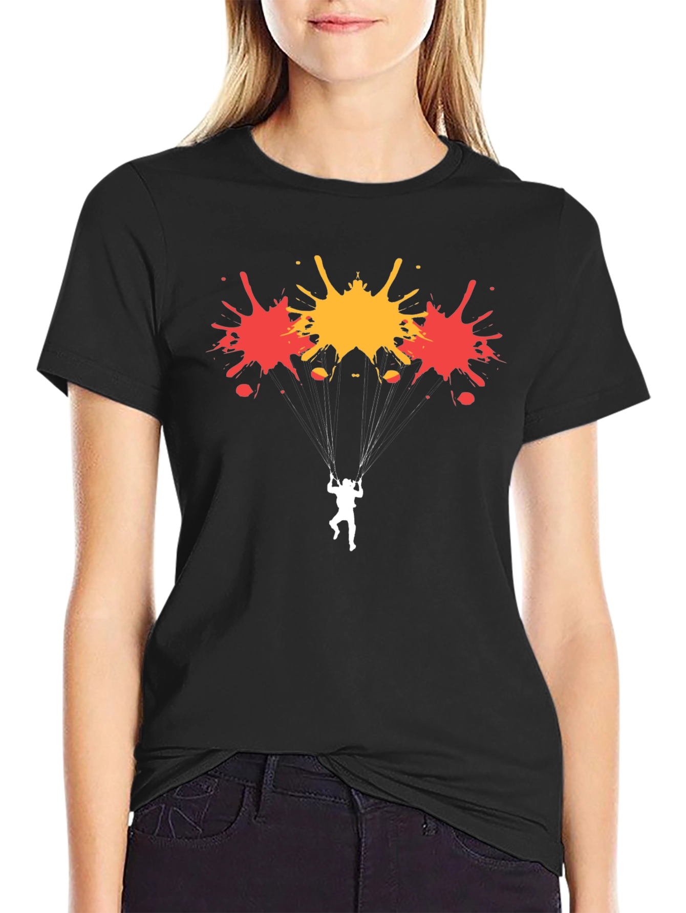Skydiving Paint Splatter Black Graphic Tee