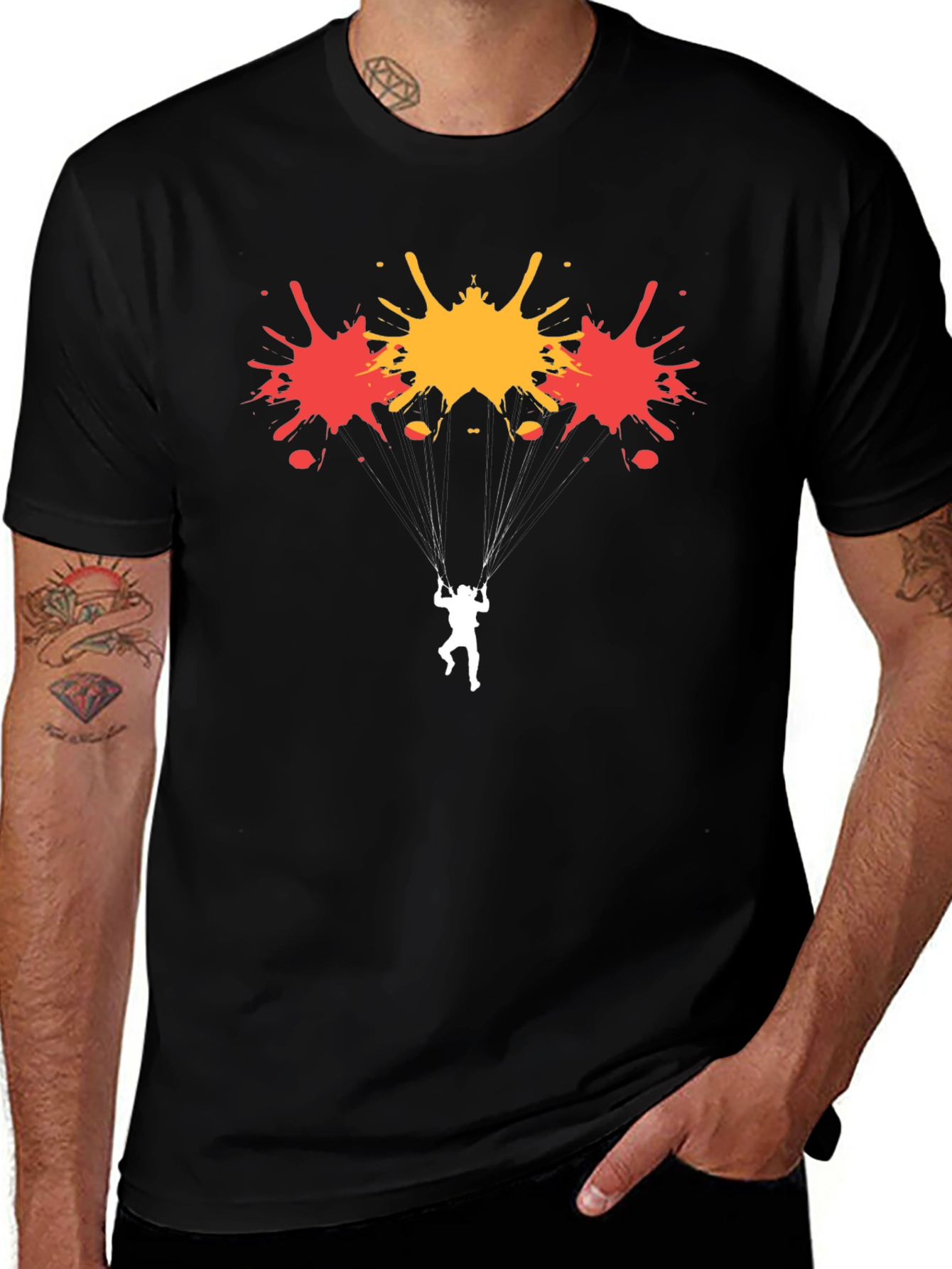 Skydiving Paint Splatter Black Graphic Tee
