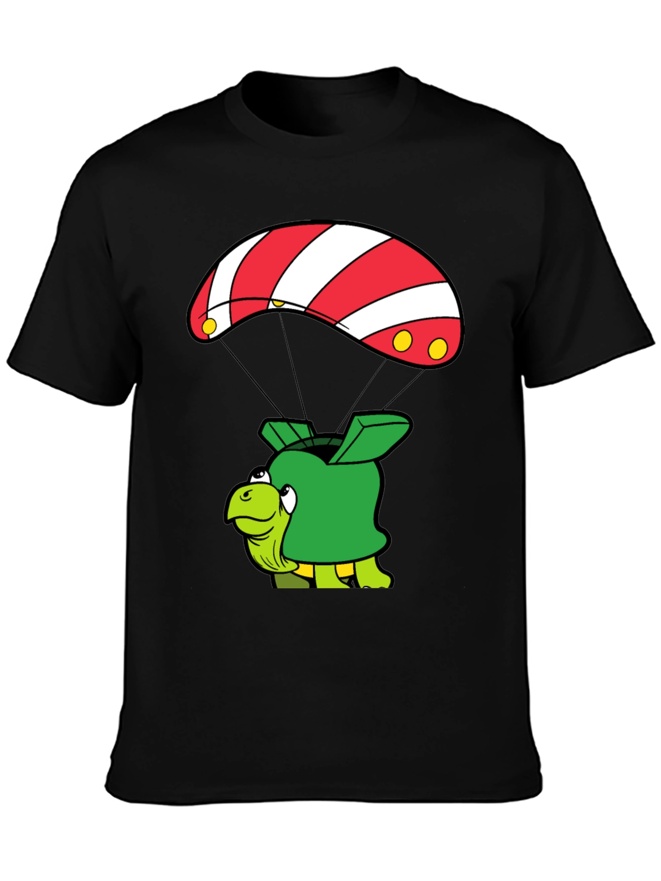 Turtle Parachute Black T-Shirt - Funny Cartoon Design