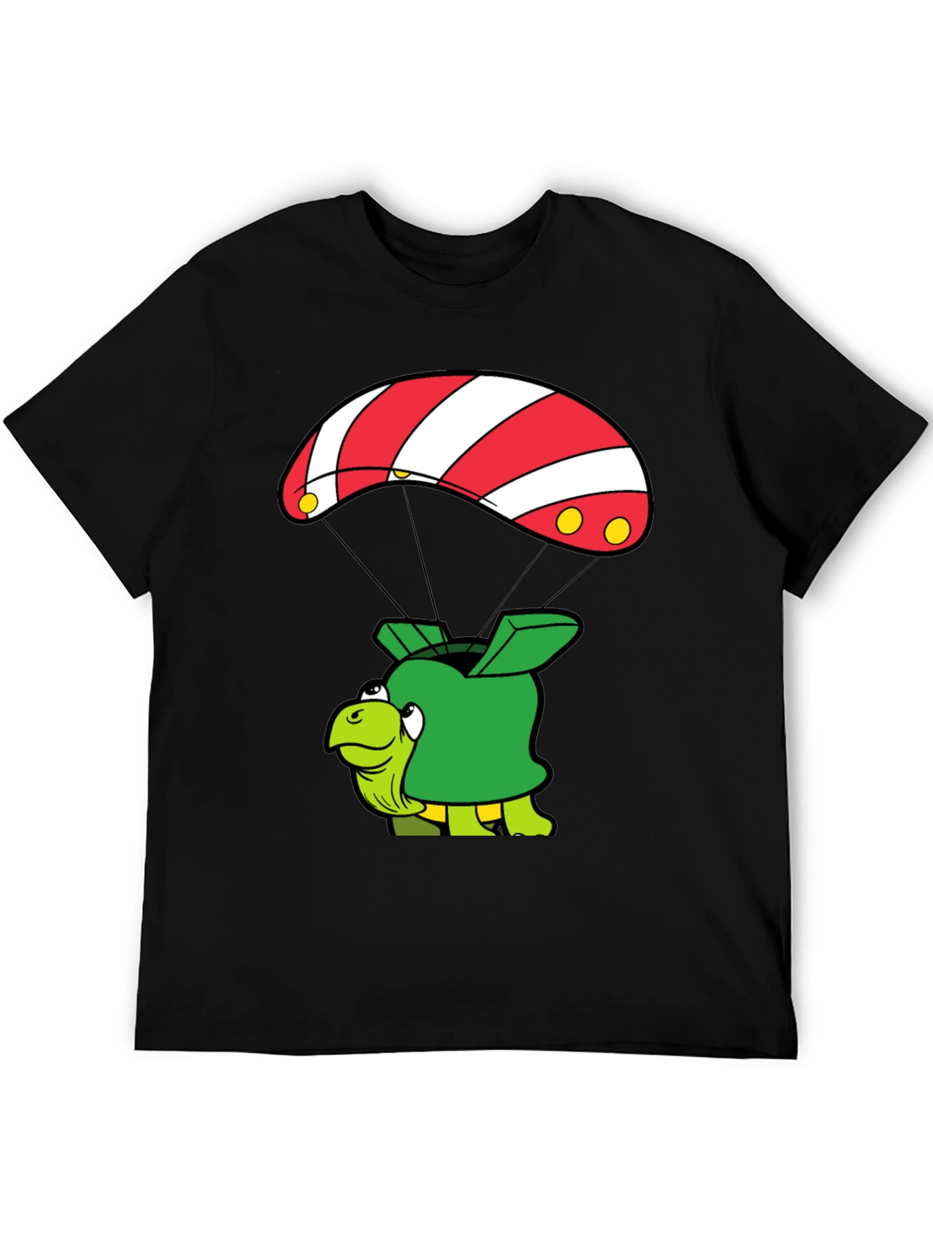 Turtle Parachute Black T-Shirt - Funny Cartoon Design
