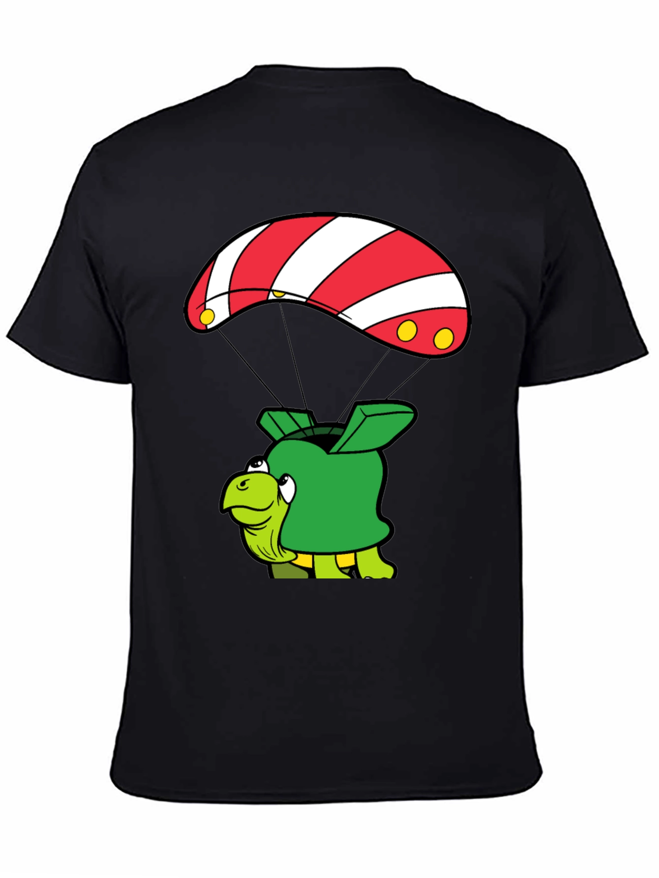 Turtle Parachute Black T-Shirt - Funny Cartoon Design