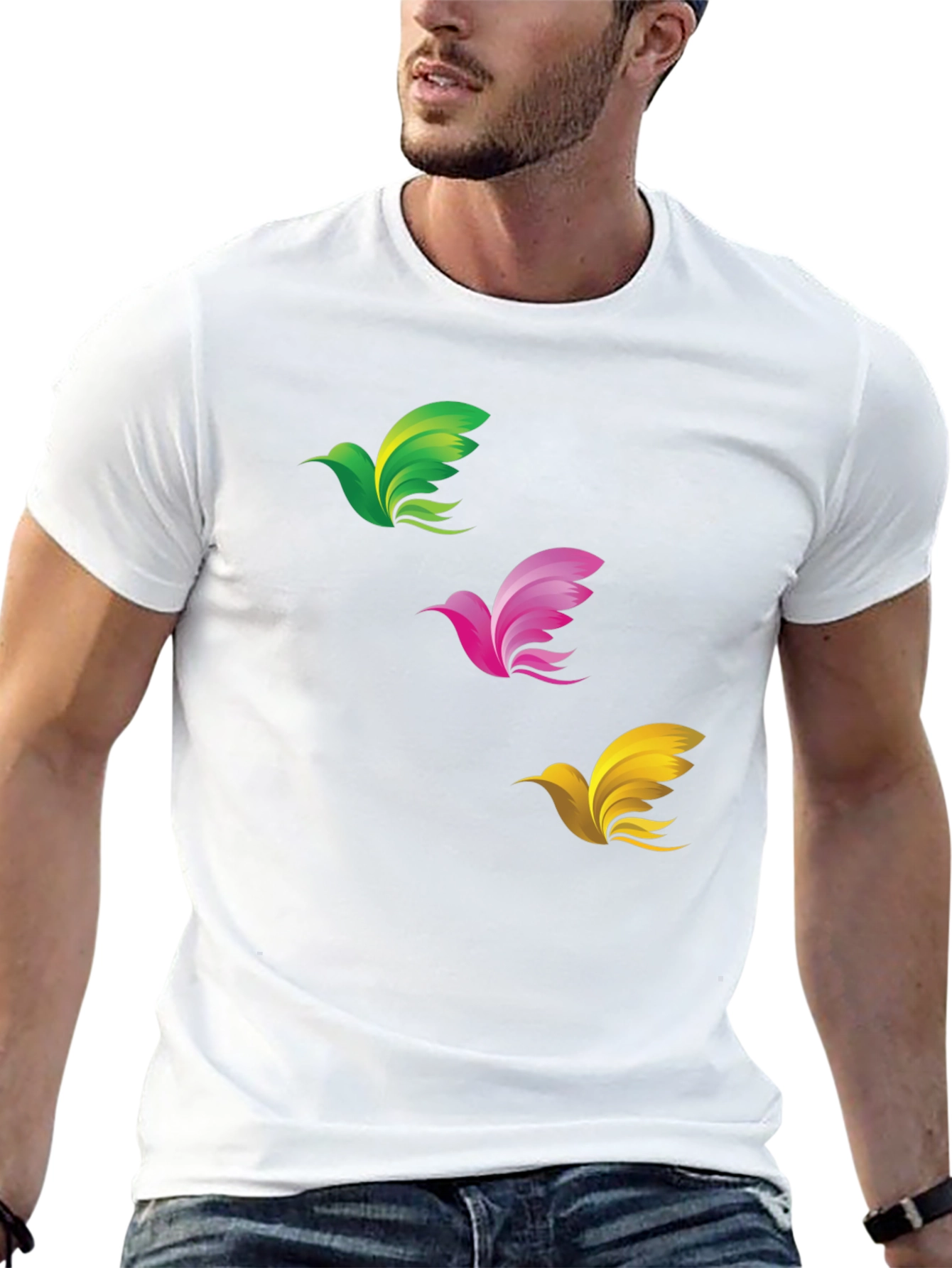 Abstract Bird Graphic Print Mens Black T-Shirt