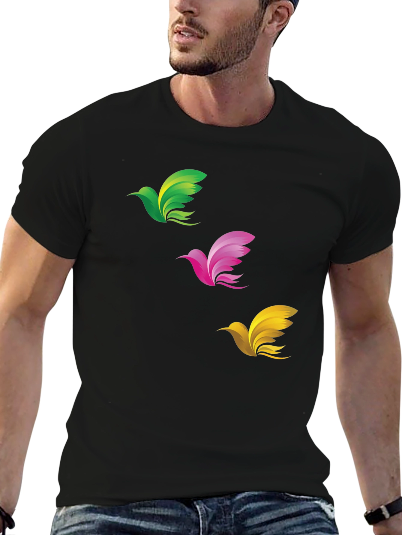 Abstract Bird Graphic Print Mens Black T-Shirt