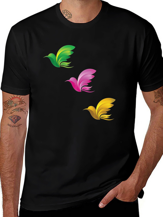 Abstract Bird Graphic Print Mens Black T-Shirt