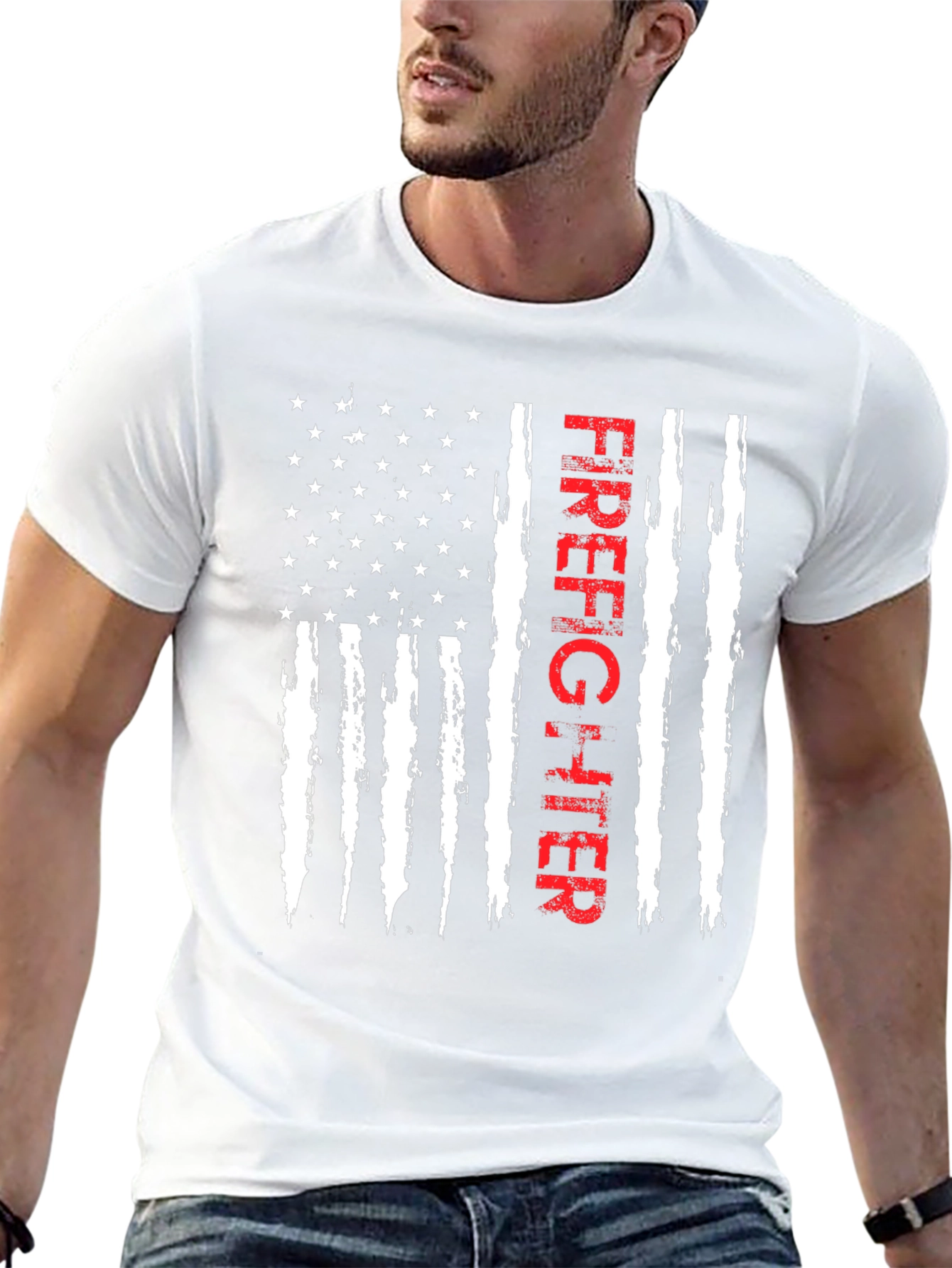 Firefighter American Flag Graphic T-Shirt