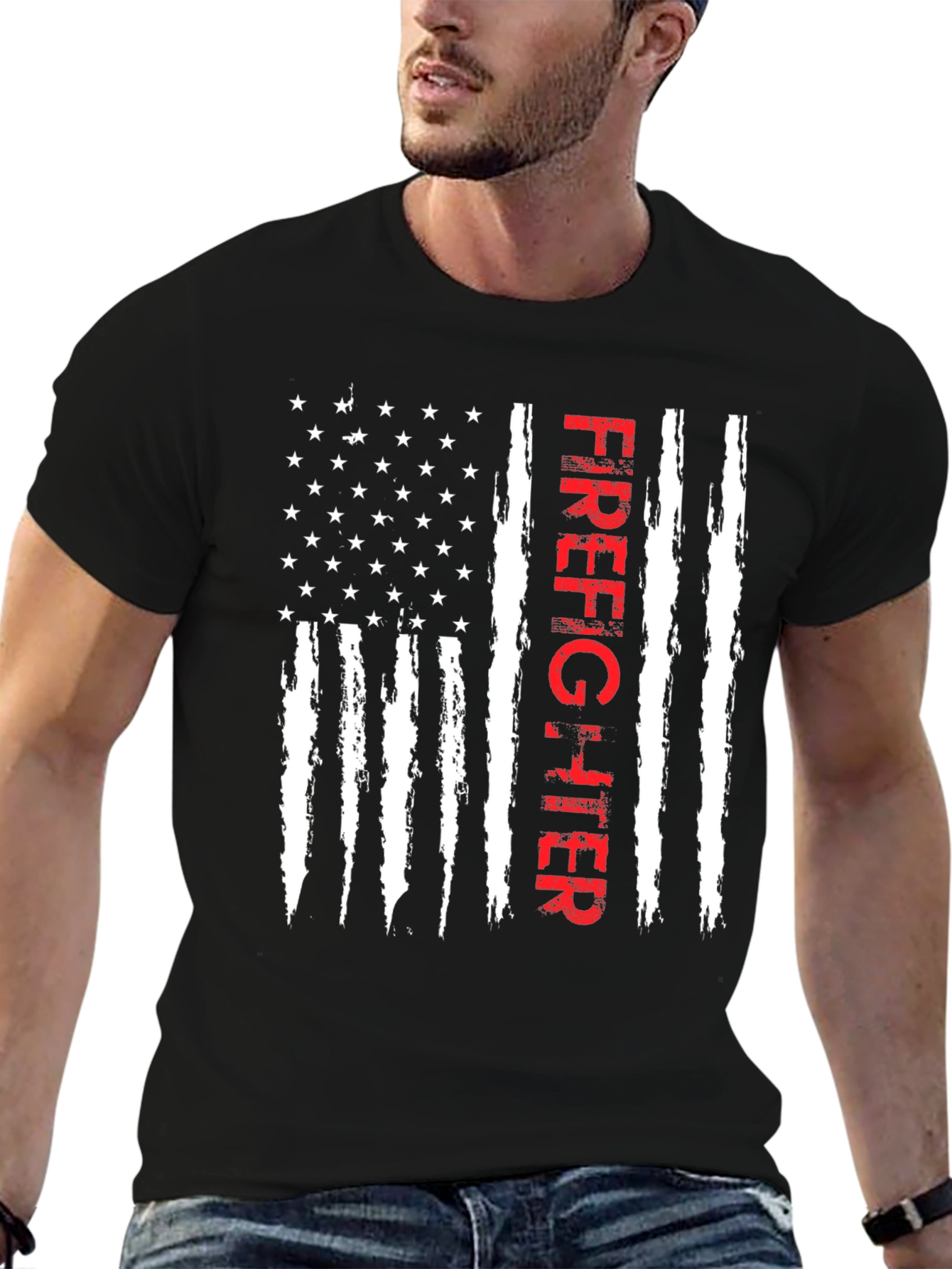 Firefighter American Flag Graphic T-Shirt