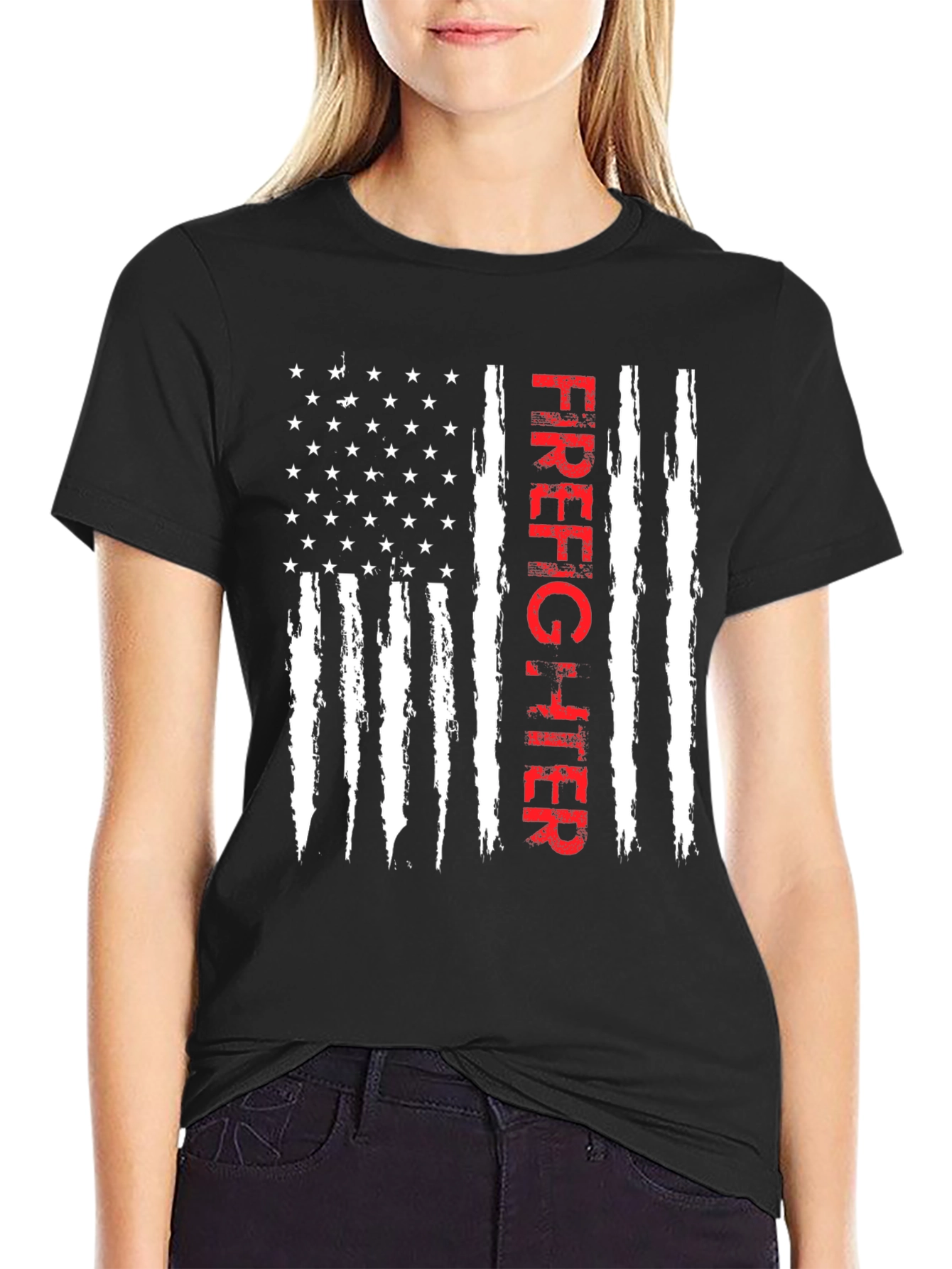 Firefighter American Flag Graphic T-Shirt