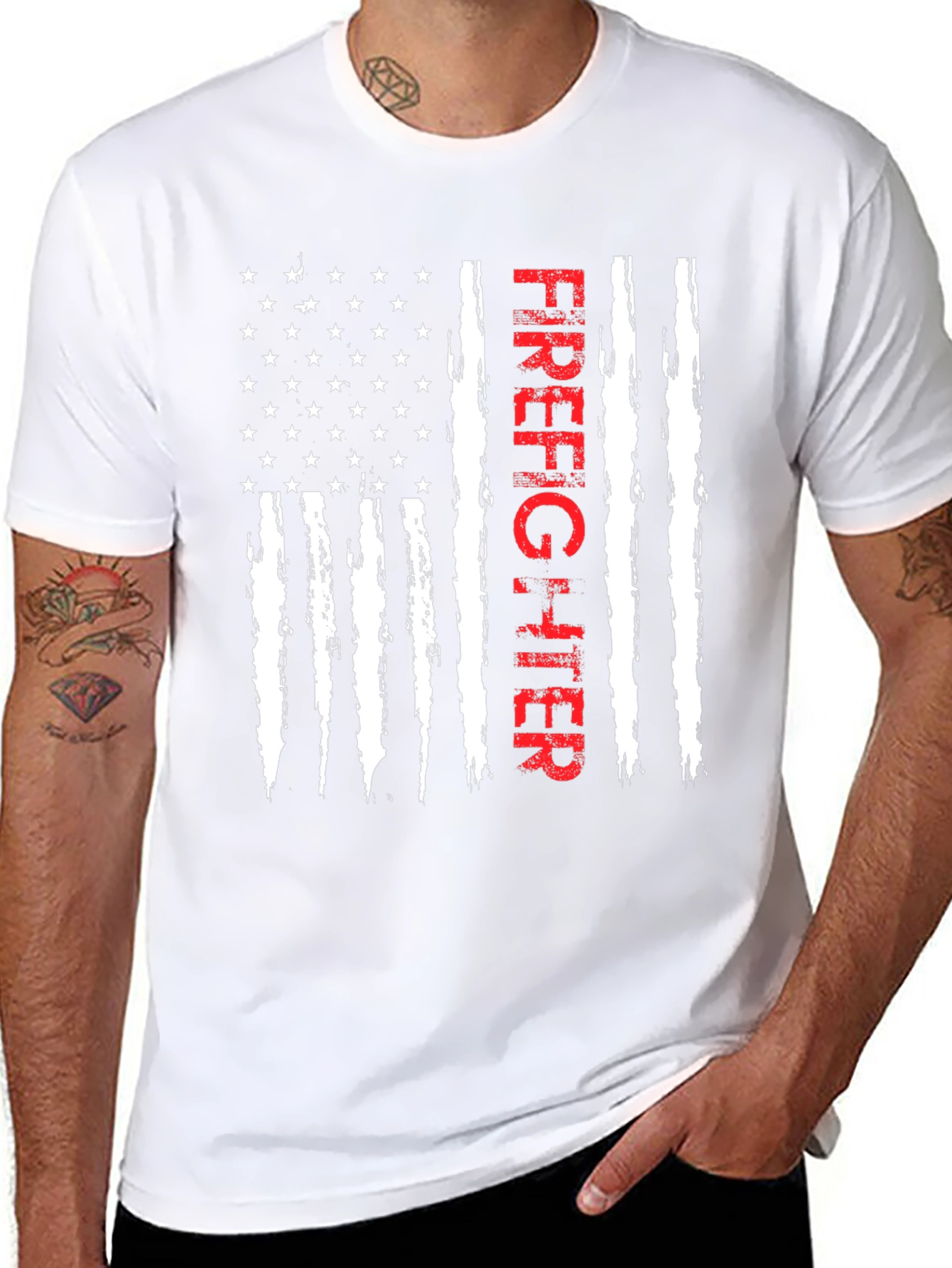 Firefighter American Flag Graphic T-Shirt