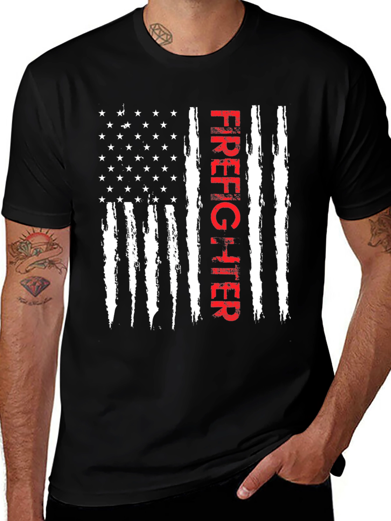 Firefighter American Flag Graphic T-Shirt