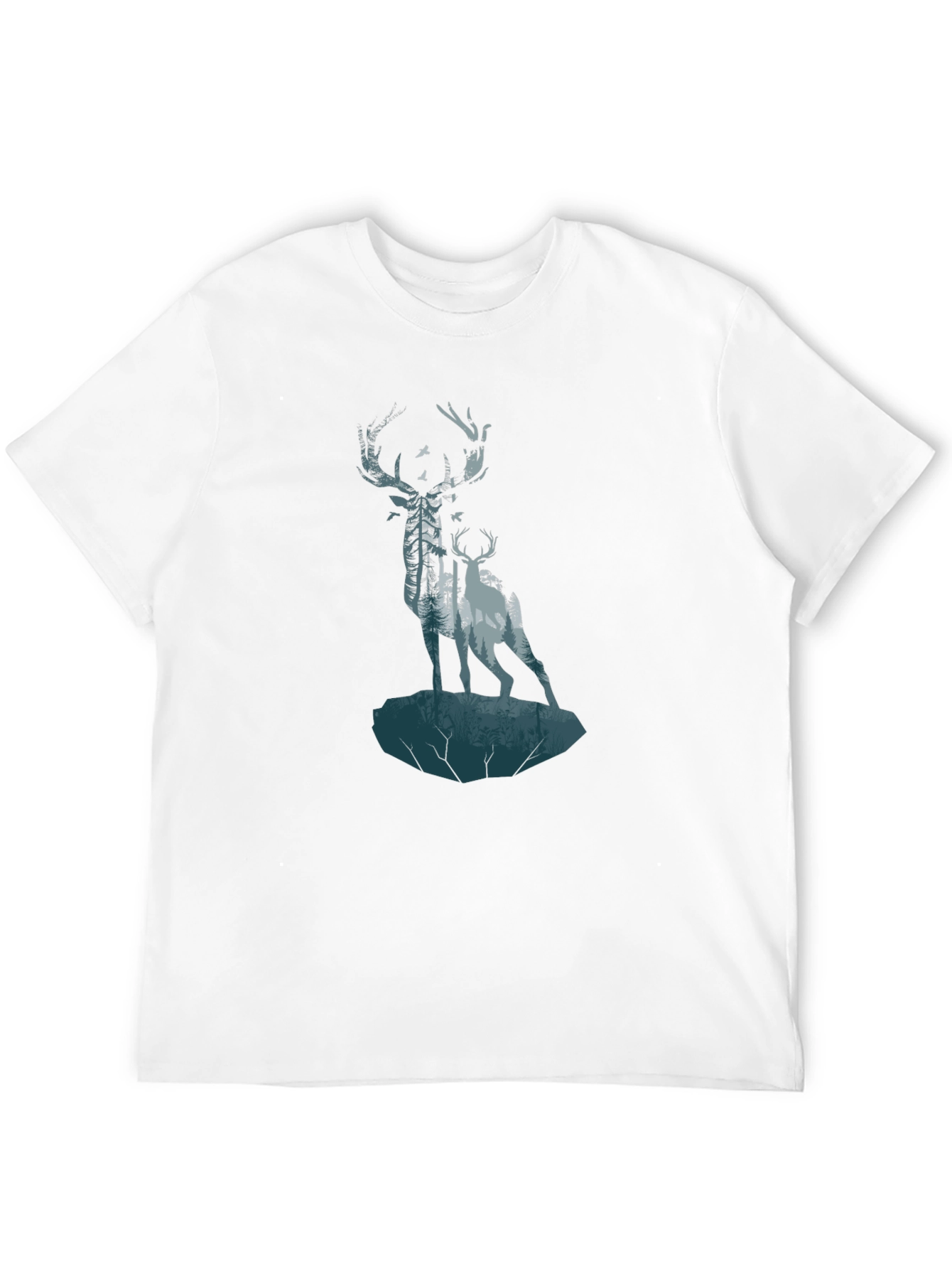 Deer Forest Graphic Print Black T-Shirt