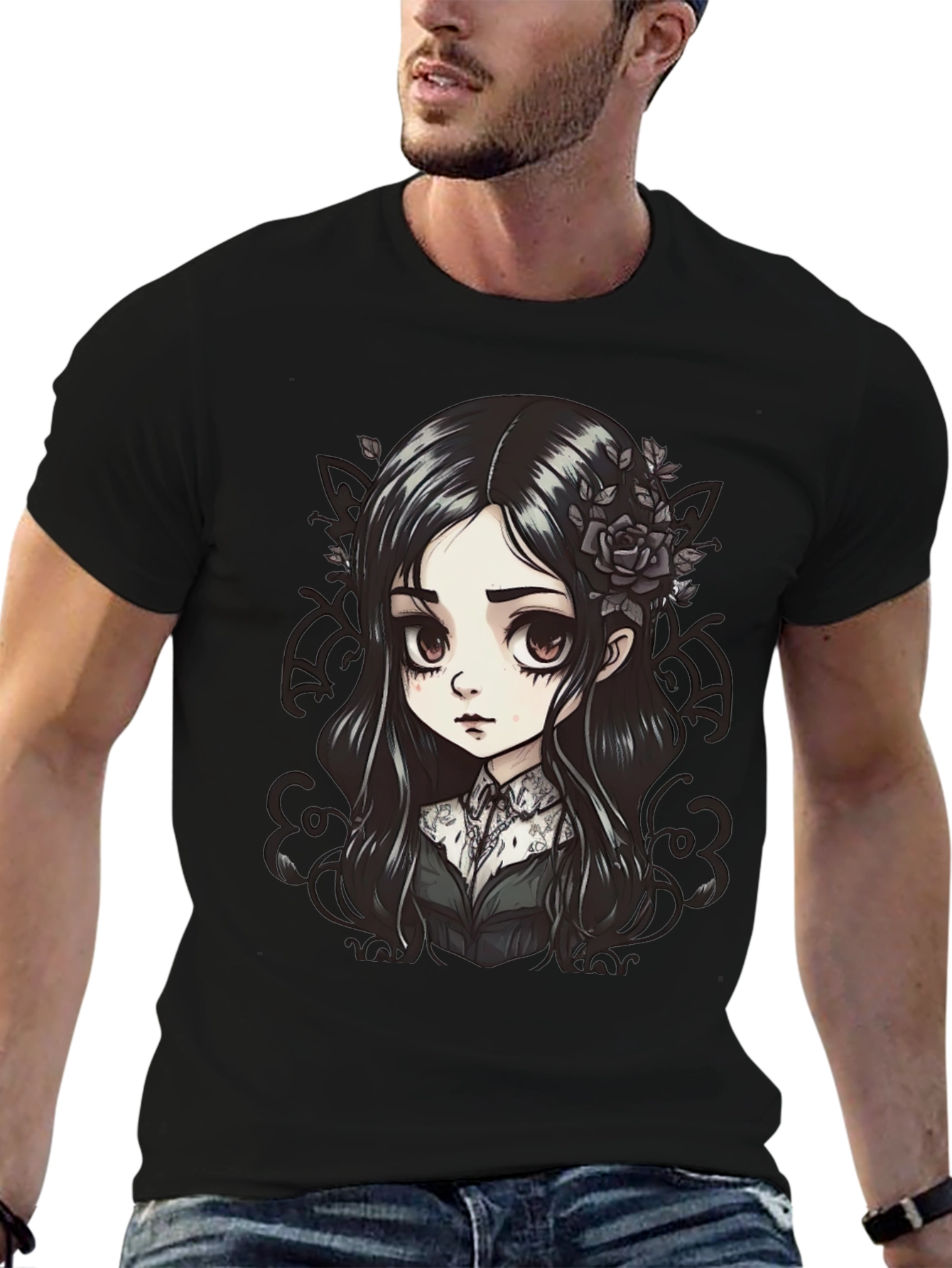 Gothic Anime Girl T-Shirt - Black