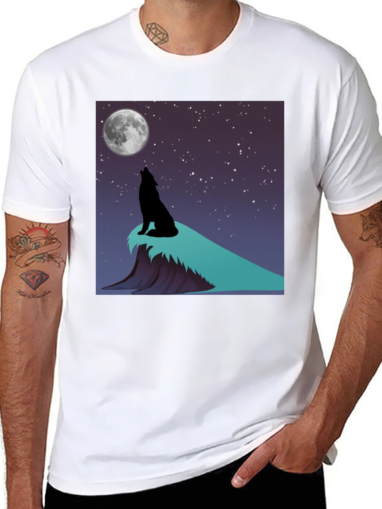 Wolf Howling at Moon Graphic T-Shirt